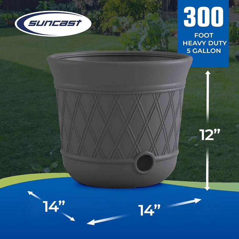 suncast 2 Pack 14" x 12" Round Resin Decorative Weatherproof Outdoor Hideaway Standard Garden Hose Storage Pot with Drainage Holes, Gray - Image 2
